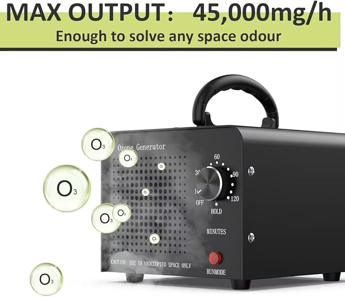 0zone Generator 45000mg - O3 Air Purifier for Home & Car, Ozone Machine Odor Removal for Smoke & Pet (Black)