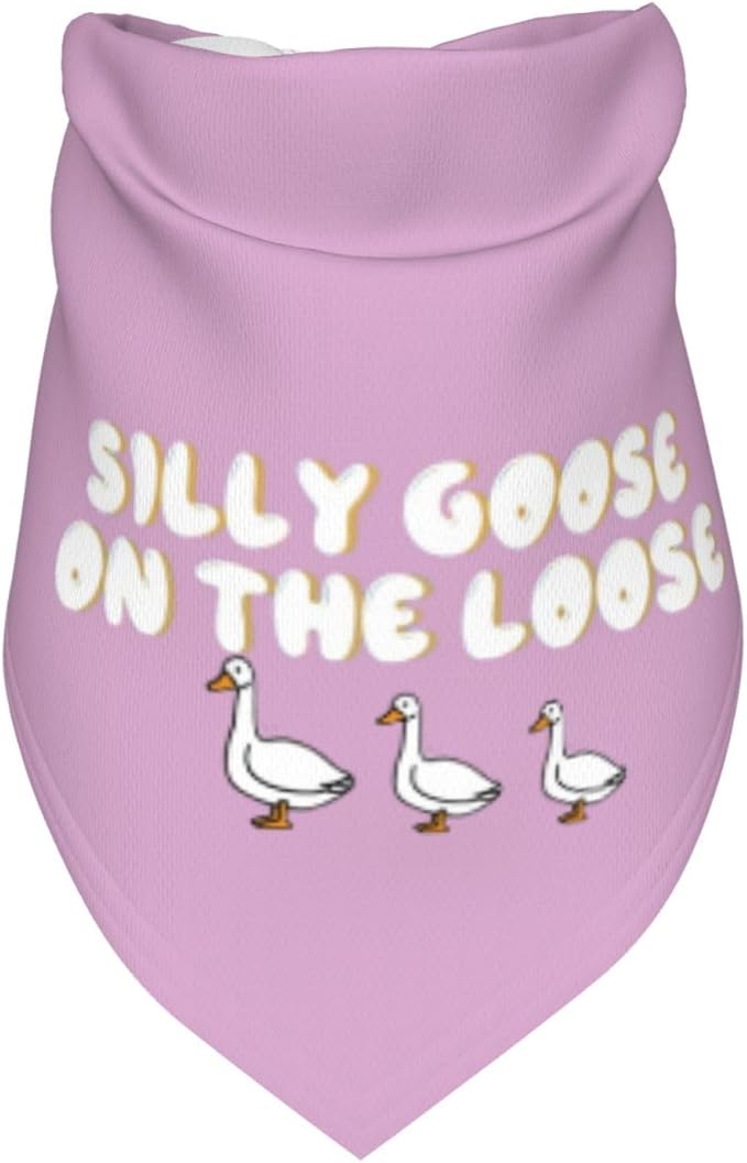 Silly Goose on The Loose Triangle Dog Bandana,Summer Bandana Funny Triangle Dogs Scarf Handkerchief Soft Adjustable Puppy Bandanas (Pink Purple)