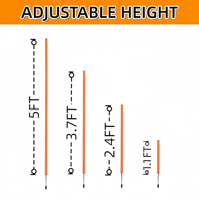 6 Pcs Soccer Agility Poles for Training, 5 FT Adjustable Speed and Agility Training Equipment for Football/Basketball/Horse/Dog Practice, Soccer Sticks with Steel Ground Nails Outdoors