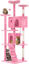FDW | 70" Cat Tree Tower | Pink | Multi-Level Indoor Activity Center with Sisal Scratching Posts, Condos, Plush Perches, Hanging Cat Toys | Sturdy, Easy to Assemble | for Kittens & Adult Cats
