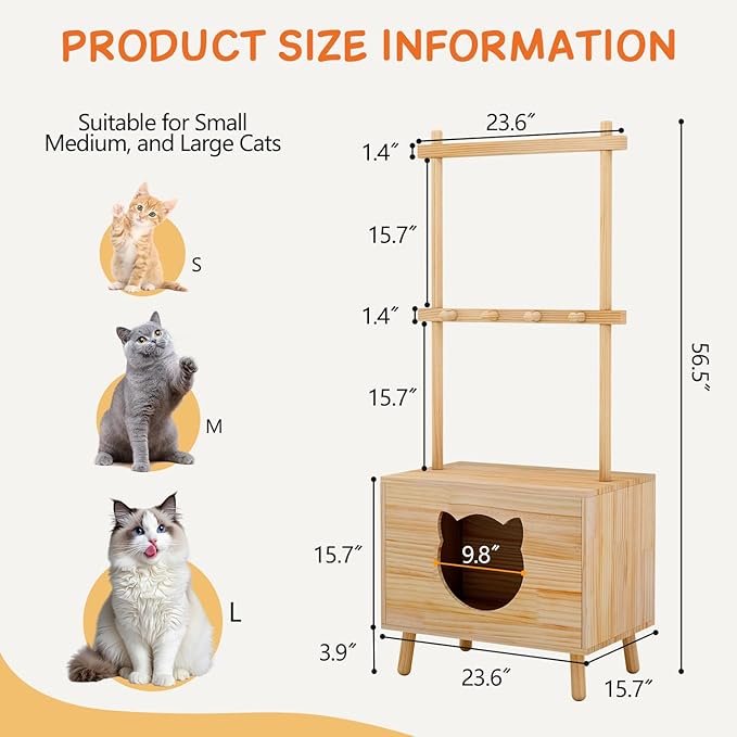 LOYIGA Cat House Side Table,Dog Closet Wooden Pet House Kitten Clothes Rack,Indoor Cat Activity Center for Toy Organization,No Paint (Natural)
