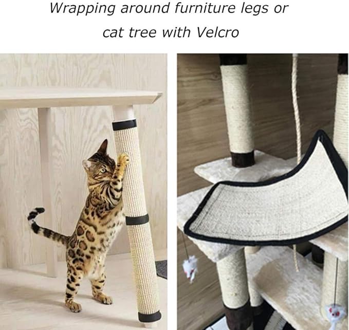Cat Scratcher Mat with Interactive Mouse Toy, Cat Scratching Post Natural Sisal Table Leg Scratch Wrap Cat Grinding Claws Scratching Post Replacement Flexible Installation
