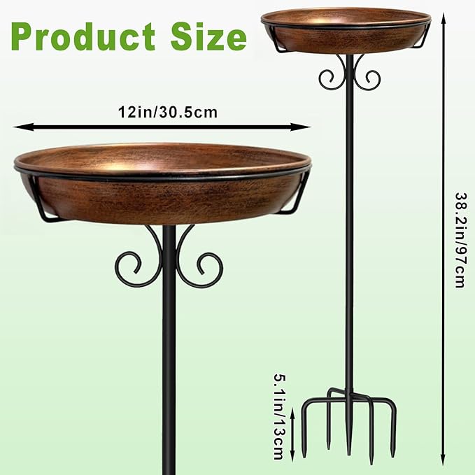 38In Freestanding Bird Bath for Outside, Detachable Birdbaths with Metal Stake, Bird Bath Feeder Bowl for Outdoors Garden Patio Yard Lawn,Sturdy Upgraded 5 Pronged Base (Vintage Bronze)