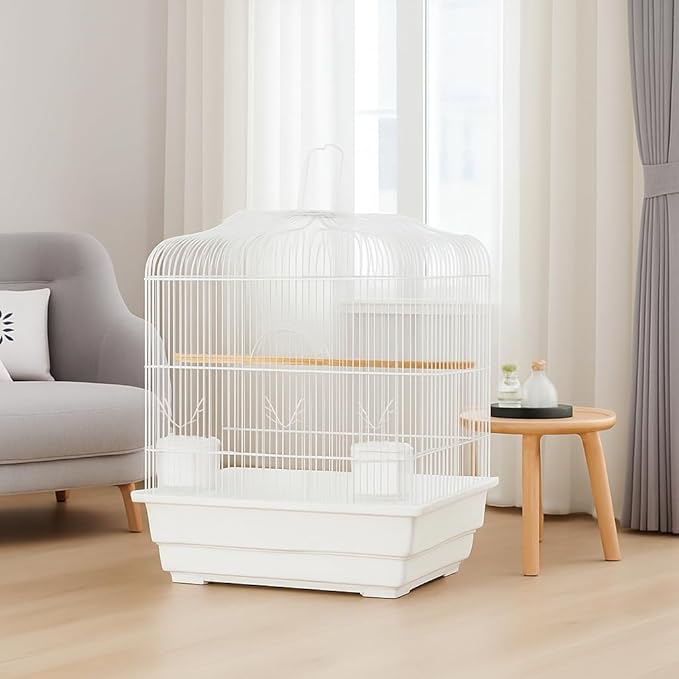 GarveeHome Small Bird Cage with Wheels, Parakeet Cage, Bird Carrier for Parakeets, Canaries, Lovebirds, Small Quaker, Cockatiels, Budgie, Green Cheek (20in White)