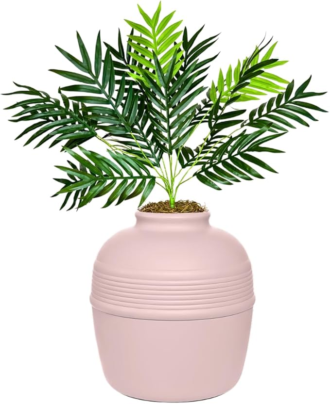 Good Pet Stuff Hidden Litter Box Planter, Decorative Cat Litter Enclosure with Carbon Filter, Artificial Plant, Easy Clean, Removable Liner, Round Style, Essentials Kit, Blush Pink
