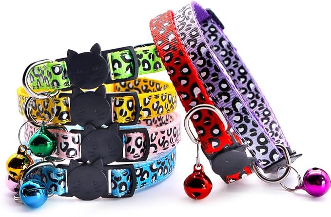 Reflective 2 Pack Breakaway Cat Collars with Bell Leopard Pattern Cute Kitty Adjustable 7.5-12.5 Inch Safe Kitten Collars Charms (Red)