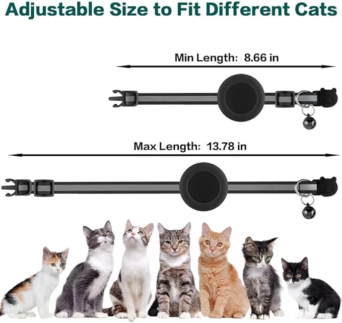 Pink AirTag Cat Collar – Breakaway Reflective Nylon Kitten Collar with Apple AirTag Holder & Bell, Adjustable 1cm Cat Collar for Girls & Boys (Fits 8.66–13.78 in)