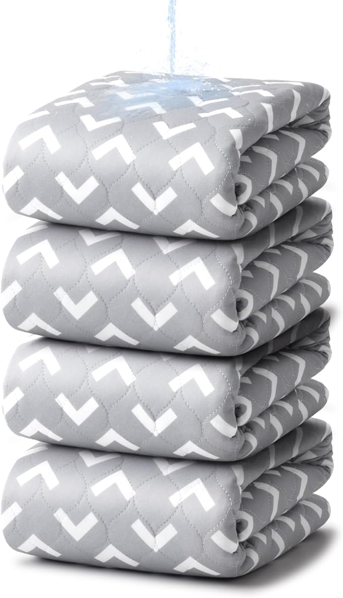 Non-Slip Bed Pads for Incontinence Washable (34" x 36"|4 Pack), Waterproof Bed Pads, Bed Wetting Pads for Bed, Sofa, Floor, Resuable Underpads for Adults, Seniors, Pet
