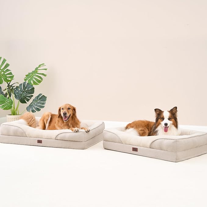 EHEYCIGA Orthopedic XXL Dog Bed for Large Sized Dog, 52x41x8 Inch Extra Large Memory Foam Dog Couch Bed with Sides, Waterproof Liner & Washable Removable Cover, Bolster Pet Sofa, Beige