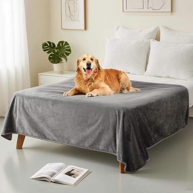 Waterproof Dog Blankets Dark Grey Pet Blanket 60"x80", Soft Fluffy Sofa Car Bed Protector, Reversible Leakproof Flannel Washable Dog Blanket for Large Dogs