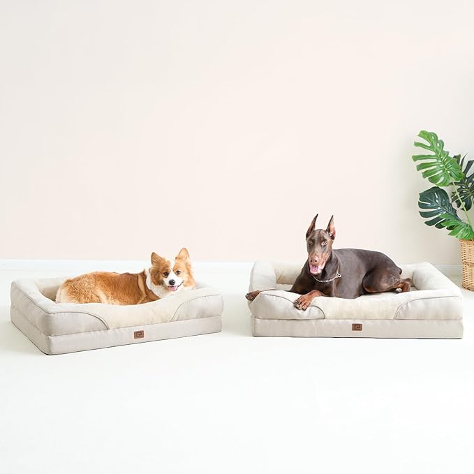 EHEYCIGA Orthopedic XL Dog Bed for Large Sized Dog, 42x30x7.5 Inch Extra Large Memory Foam Dog Couch Bed with Sides, Waterproof Liner & Washable Removable Cover, Bolster Pet Sofa, Beige