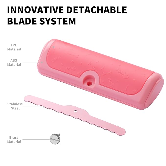 Cat & Small Pet Deshedding Brush & Shedding Blade, Gentle Undercoat Grooming Tool for Short & Medium Fur and Double Coats, Replaceable Metal Blade, Ergonomic Handle, Pink