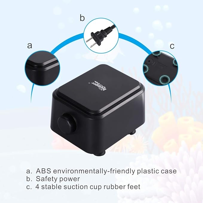 hygger Quiet <30dB Aquarium Air Pump, Adjustable Low Decibel Oxygen Fish Tank Pump 2 Air Outlets Ultra Silent Powerful Aerator Pump with Accessories Max 80GPH/160GPH/255GPH(5W, Up to 150Gallon)