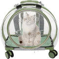 Transparent & Fully Breathable Hard Cat Carrier with Rolling Wheels, Multiple Carrying Carrier for Cats, Dogs, Or Bunnies for Traveling, Taking a Walk, Applicable Weighing up to 19.84lbs (Green,Clear)