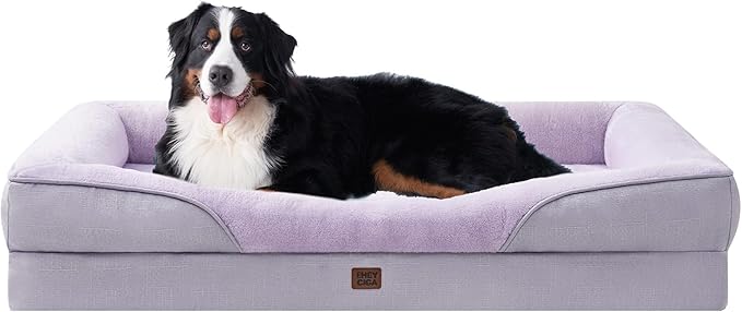 EHEYCIGA Orthopedic XXL Dog Bed for Large Sized Dog, 52x41x8 Inch Extra Large Memory Foam Dog Couch Bed with Sides, Waterproof Liner & Washable Removable Cover, Bolster Pet Sofa, Purple