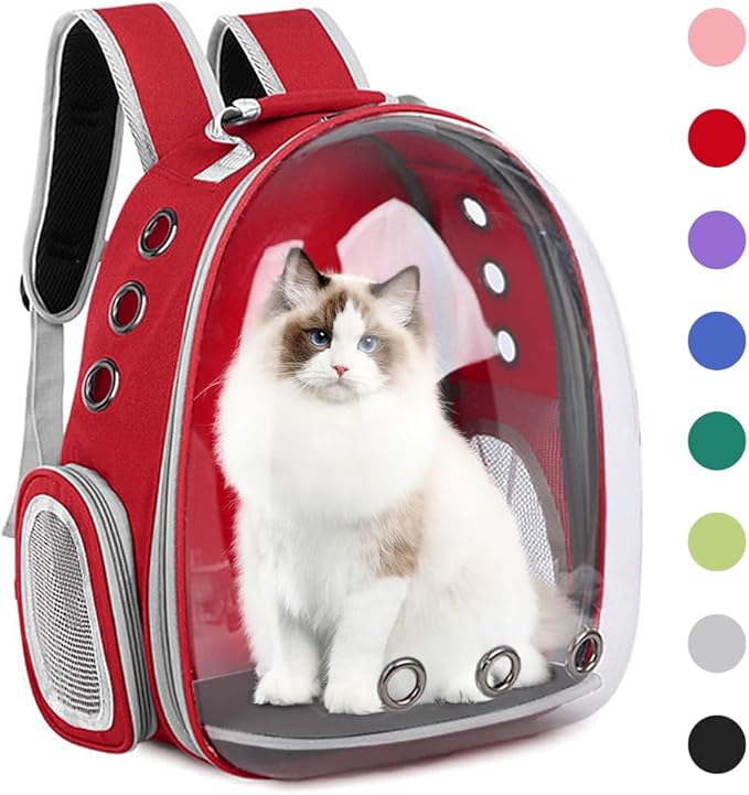 Pet Backpack Carrier,Bubble Backpack Cat Carrier,Pets and Small Dogs,Space Capsule Pet Carrier for Traveling, Walking, Hiking and Outdoor Activities (Red)