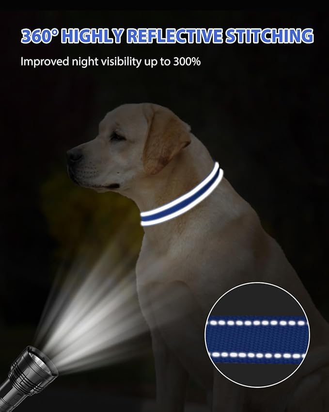 Joytale Large Dog Collar, Reflective and Adjustable Nylon Pet Collar with Quick-Release Buckle for Large Dogs, Navy Blue, L
