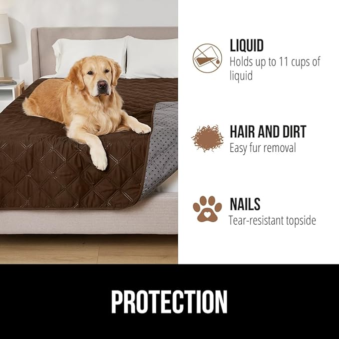 GORILLA GRIP Waterproof Bed Cover for Dogs, 102x82, Gripped Slip Resistant Backing, Leak Proof Washable Dog Blanket Covers Sofa, Couch, Sectional, Crate, Car, RV Seats, Pet Puppy Essentials, Brown