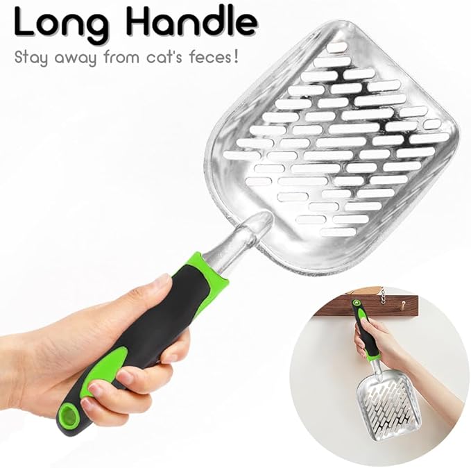 Cat Litter Scoop-Metal Cat Scooper-Long Handle Scoop,Cat Scooper-Poop Sifting-Mesh Shovel-Suitable for Cat Litter Box(Green)-Christmas