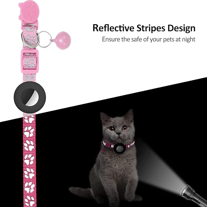 GPS Tracker for Cats, Mini GPS Pet Tracker, IPX8 Waterproof Cat Trackers,No Monthly Fee,Work with Apple Find My(iOS Only),Smart Trackers for Pets-Pink-4