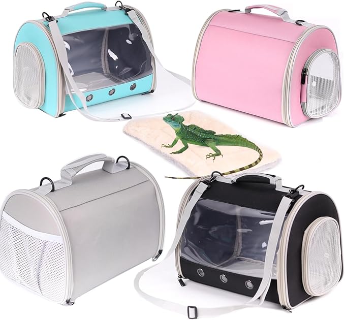Bearded Dragon Travel Carrier Backpack,Lizard Backpack Carrier,Space Capsule Clear Bubble Window Astronaut Reptile Carrier Backpack for Guinea Pig,Sugar Glider,Bunny (Grey, TPU Carrier+MAT)