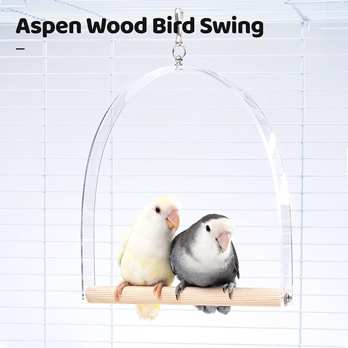 9" Hanging Bird Perch Toy for Cage, 360° Silent Free-Spin, Wooden Bird Cage Accessories, Relieve Boredom Anxiety, for Parrots, Parakeets, Cockatiels, Small to Medium Birds, with Poplar Swing