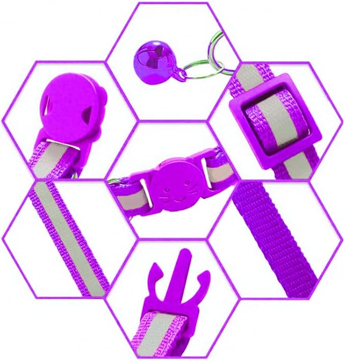 3 Pack Reflective and Breakaway Cat Collars with Bells，Adjustable Kitten Collars from 7.5 to 12.5 Inches, Ideal of Kitten Collar, Suitable for Girls and Boys (Purple)