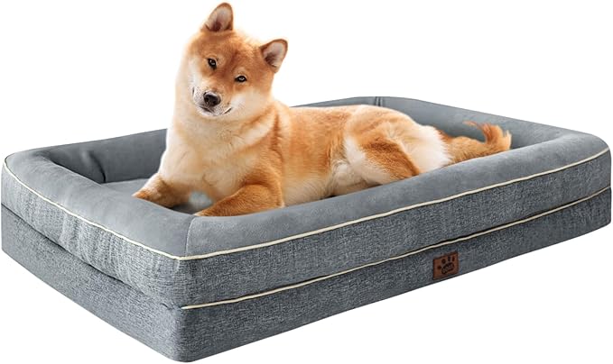 Waterproof Memory Foam Dog Beds for Extra Large Dogs Non-Slip Orthopedic Dog Beds Washable Couch Pet Bed with Removable Cover (Grey, Large)