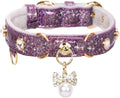 PetsHome Cat Collar, Dog Collar, [Bling Rhinestones] PU Leather Adjustable Pet Collar with Luxury Pendant for Big Cat and Small to Medium Dog Small Purple