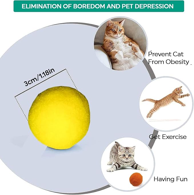 30 Pcs Soft Pom Pom Balls for Kittens with Cat Ball Launcher Toy, Interactive Plush Toy for Kitten Training and Play - Pet Products for Cats (3.0 CM with Bloster)