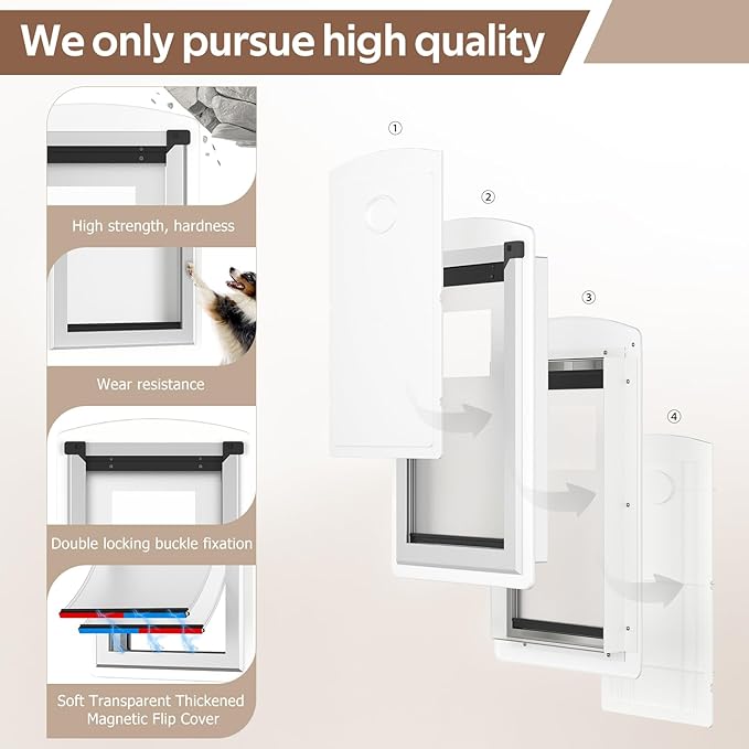 [MAVRICTECH] Cat Door for Door - Cat Door for Exterior & Interior Doors, Steel Frame, Magnetic Double Flaps, 2 Sliding Locks, Weather-Resistant, Fits Cats Up to 15LBS, White