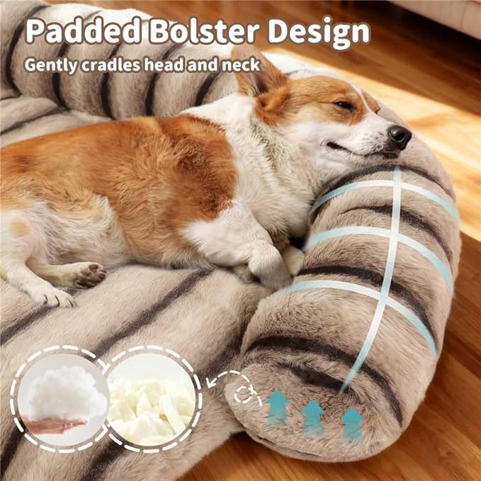 Large Dog Couch Bed, Fluffy Washable Couch Protector for Dogs with Removable Cover, Non-Slip Dog Sofa Bed, 35x31 Inch, Brown