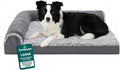 FurHaven Orthopedic Dog Bed for Large Dogs, L-Shaped Chaise Contour with Orthopedic Egg Crate & a Solid Orthopedic Foam Base for Joint Support, Washable Cover, Large, Faux Fur & Suede, Stone Gray