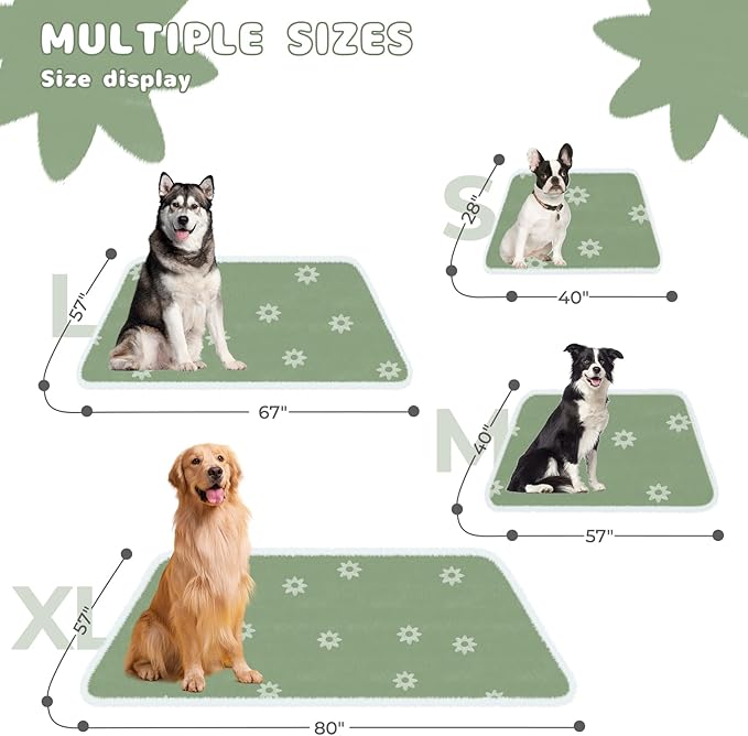 Luciphia Waterproof Pet Blanket for Medium Large Dogs Washable Fluffy Thick Jacquard Shag Fleece Warm Sherpa 3D Textured Flower Print for Cats Puppy Couch Protection (Green,85x57 inches)