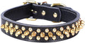 Spiked Studded Dog Collar, Genuine Leather Dog Collar, Adjustable Pet Collars for Medium Large Bulldog Pitbull Mastiff Poodle Boxer (M:29-38cm, Black)