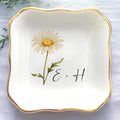 Personalized Floral Jewelry Dish, Engaged Ring Dish, Custom Trinket Dish Engagement Gift for Newly Engaged Couple, Mr and Mrs Ring Dish Just Married Valentines Gifts Keepsake