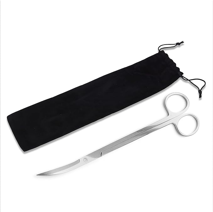 Mandala Crafts 12 Inches Silver Stainless Steel Curved Aquarium Scissors for Trimming Aquatic Plants – Bent Aquascape Scissors for Fish Tanks, Hospital Tanks, Goldfish Bowls, and Terrariums