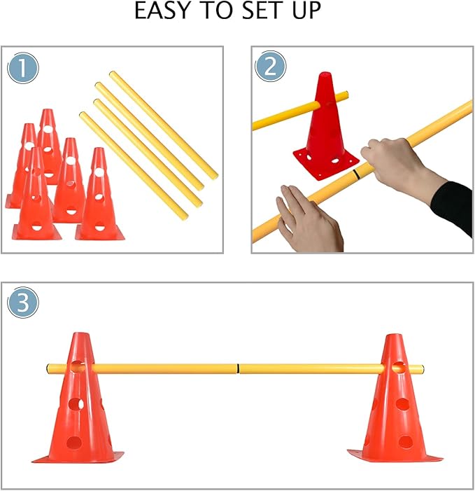 TNZMART Dog Agility Hurdle Cones Pet Jump Training Set Dog Agility Course Backyard Set Adjustable Obstacle Training Set (Orange, 6 Sets)