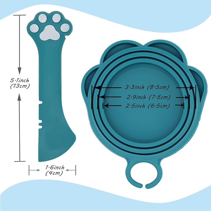 Cat Food Can Spoon & 3 Pcs Can Lids | Cute Paw Shape Covers & Opener for Wet Food | Universal BPA Free Silicone for Cats and Dogs Food(Dark Blue)