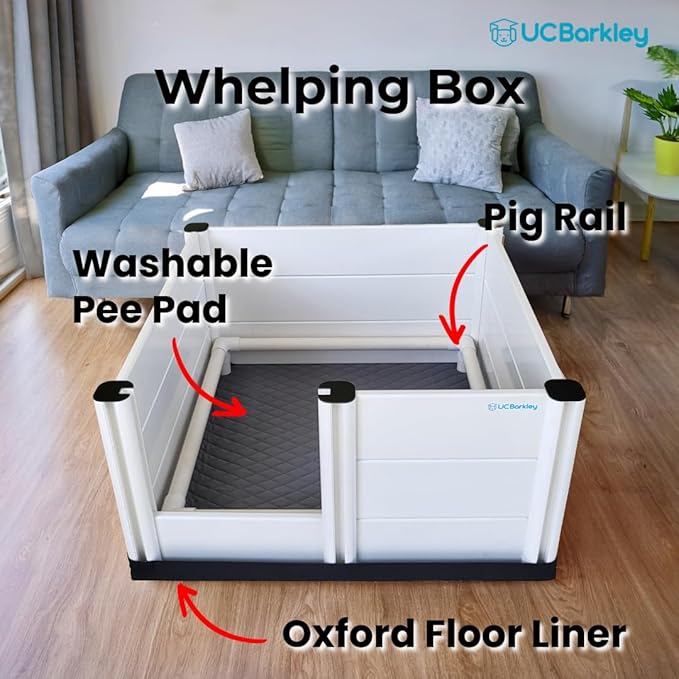 Whelping Box for Dogs & Puppies – Premium 36" Modular Design with Easy-Open Door, Pig Rails, Oxford Floor Liner & Washable Pee Pad – Indoor/Outdoor, Easy-Clean & Durable