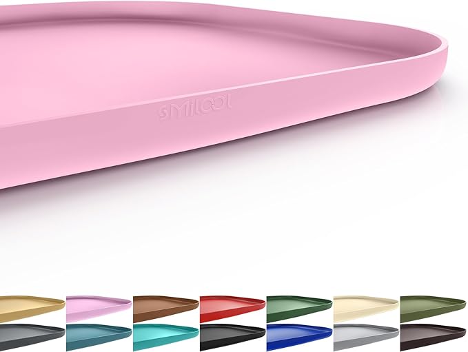 Silicone Pet Food Mat with Raised Edge for Food and Water Bowl, Dog Feeding Mats, Cat Food Trays for Floor Waterproof, Rubber Tray for Dogs and Cats, 19 x 12 x 0.7 Pink