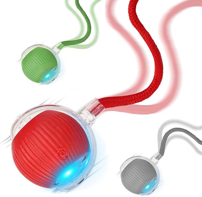 2025 New 3Pack Cat Ball Kitten Toys for Indoor Interactive Kitty Ball Toy Speedy Tail 360° Automatic Rolling(Red Grey Green)