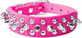 Spiked Dog Collar Soft Pu Leather Mushrooms Rivet Spike Studded Puppy Adjustable Pet Collars for Small Breeds (L, Hot Pink)