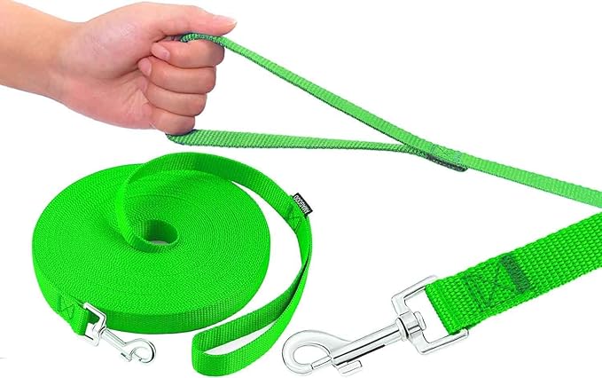 AMAGOOD Dog/Puppy Obedience Recall Training Agility Lead-15 ft 20 ft 30 ft 50 ft Long Leash-for Dog Training,Tie Out,Play,Safety,Camping (50Feet x 1Inch, Green)