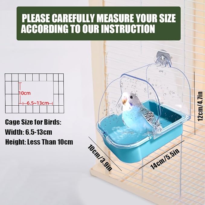 Bird Bath for Cage, Cleaning Pet Supplies Cockatiel Bird Bathtub with Hanging Hooks for Little Bird Parrots Spacious Parakeets Portable Shower for Most Birdcage(Blue)