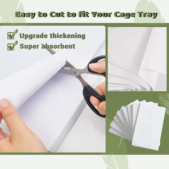 ZIQON 120 Pcs Bird Cage Liner Papers Big Size Cage Paper Liners Disposable Cage Paper Liners Precut Absorbent Cushion Pad Mat Accessories for Pet Bird Parrot (White, 18.5 * 18.5 inch)