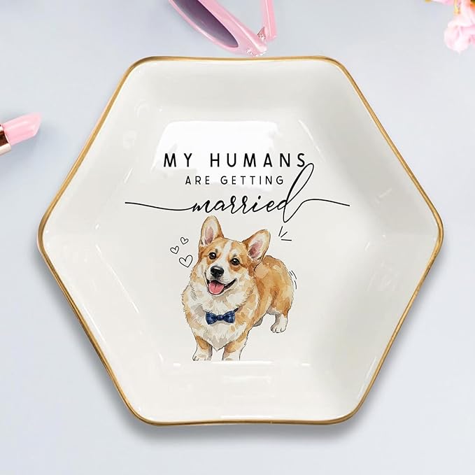 Custom Pet Portrait Watercolor Ring Dish, My Humans Are Getting Married Jewelry Tray, Engaged Ring Dish Gift for Newly Engaged Wedding Gift for Wife Her Fiance Bestie Bride To Be Newlyweds