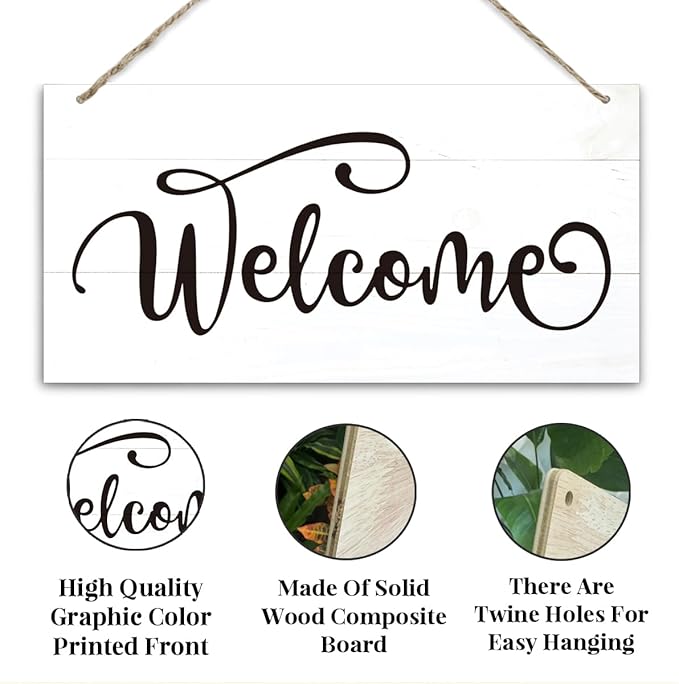 Welcome Sign for Front Door, Welcome Decor Wooden Hanging Sign for Wall Decor, Rustic Funny Wooden Outdoor Front Door Hanging Decoration 13.8X6.9 inches