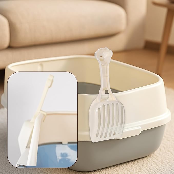 Cat Litter Scoop, Durable Plastic Kitty Litter Sifter Scooper with Wide Slats Comfy Handle Deep Shovel Pooper Lifter Captures All Clumps for Easy Sifting Pine Pellets Box (Milky White)