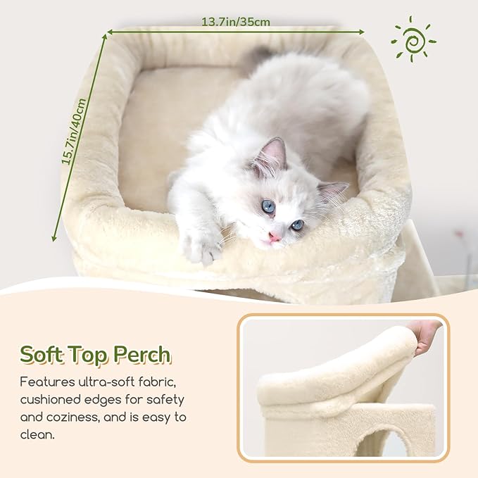Globlazer Cat Tower for Multiple Indoor Cats, 52 inch Heavy Duty Cat Tree with 3 Condos, Plush Cat Condo with Scratching Posts and Pad for Adult Cats Kitten, Padded Top Perch, Basket Bed, F52B, Beige